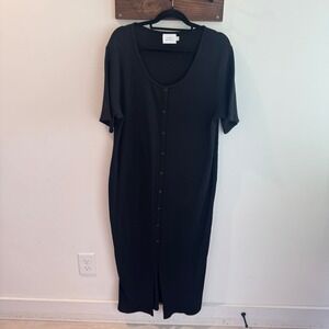 Things Between Black Ribbed Knit Button Front Midi Dress XXXL Short Sleeve